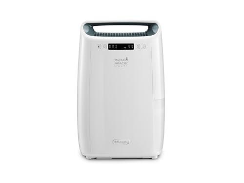 De'Longhi AriaDry DEXD216RF, deumidificatore multiuso elimina l'umidità a casa con filtrazione a 3 azioni, funzione di asciugatura, umidificazione 16L/giorno, R290, serbatoio acqua rimovibile, bianco