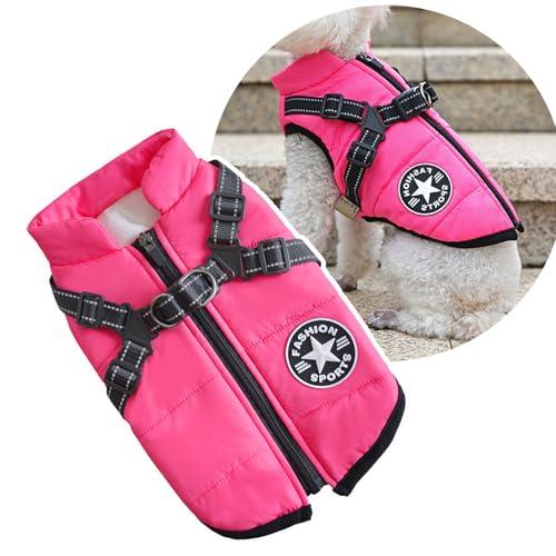 Oncpcare Giacca per cani di piccola taglia con pettorina, gilet sportivo per cani all'aperto, caldo, invernale, per gatti, cuccioli e cani di piccola taglia, rosa