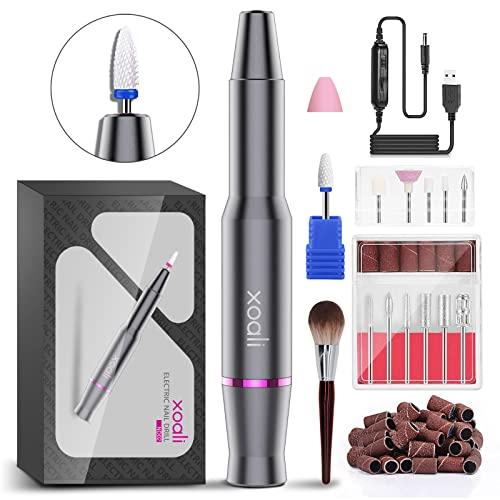 Xoali Fresa per Unghie 25000RPM, Lima Elettrica per Unghie Professionale 12 in 1, Fresa per Unghie Portatile, con Punta in Ceramica, Velocità Regolabile, Manicure e Pedicure Kit per Semipermanente Gel
