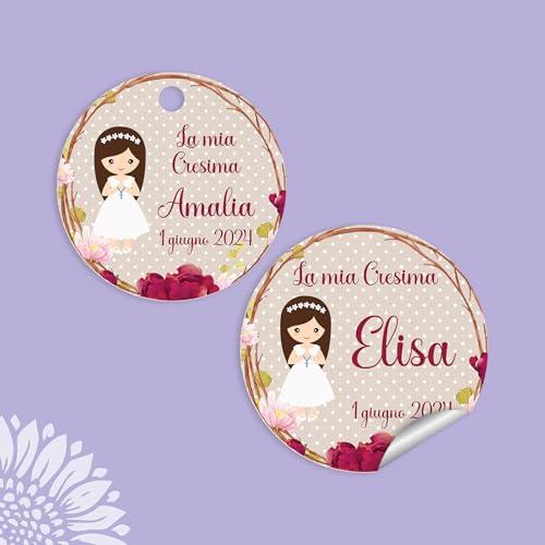 10 pezzi Cartellini o Adesivi Prima Comunione personalizzati, per bomboniera, Cresima, tondo, etichette, bigliettini, bimbi (C04)