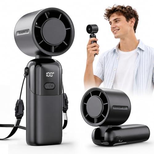 Ventilatore Turbo Portatile 3-in-1, Mini Ventilatore Portatile con Batteria 5000 mAh,1-100 Regolabili Velocità,Autonomia 12h, Display LED,Ventilatore USB Ricaricabile per Esterni,Ufficio,Viagg
