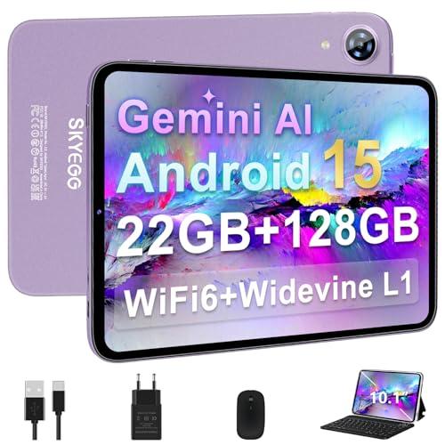 Tablet 10 Pollici Android 15 con Gemini AI, 22GB RAM+ 128GB ROM+2TB Esp., Widevine L1, Octa-Core, WiFi 6, BT 5.0, 6000mAh, Fotocamera 8/5 MP, con Tastiera, Mouse e Custodia, Corpo in Metallo, Viola