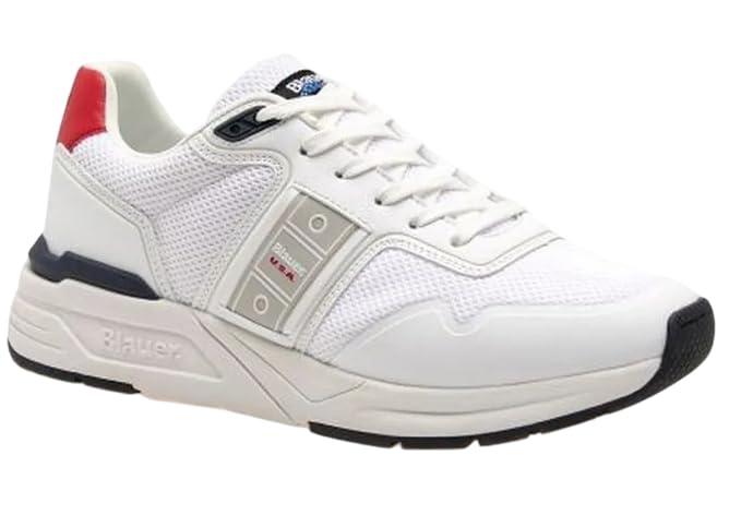 Blauer Sneakers Uomo White S5RAY05/KNI Scarpe Sportive TALLONIERA Rinforzata Fondo Gomma LOGATA A Contrasto Altezza 4CM (Bianco, Sistema Taglie Calzature EU, Adulto, Uomo, Numero, Media, 44)