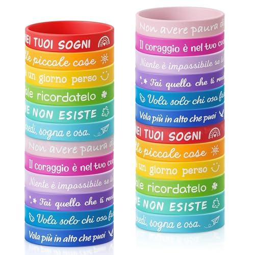 Tccydm 24 Braccialetti Bambini con Frasi Motivazionali, Braccialetti Silicone Colorati Amicizia, Gadget Compleanno Bambini, Regalini Fine Festa, Regalo bambini, Pensierini Festa Scuola