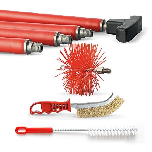 BARETTO Kit Pulizia Camino, Kit Pulizia Canna Fumaria con Prolunghe di 10 Metri con Curvatura a 45°, Kit Spazzacamino con Scovolino Multiuso, Spazzola Manuale e Scovolo in Nylon (Ø 200 mm)