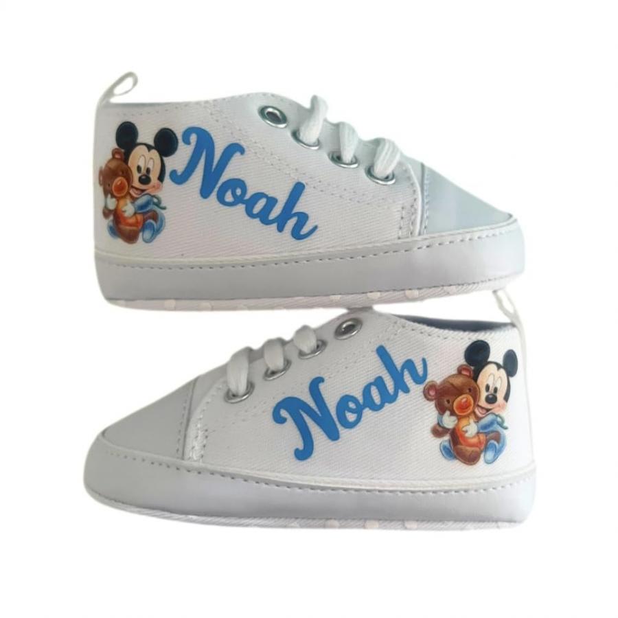 Scarpine Neonato, Scarpette Personalizzate con Nome, Scarpe da Culla con Stampa (Topolino, 6-9 mesi)