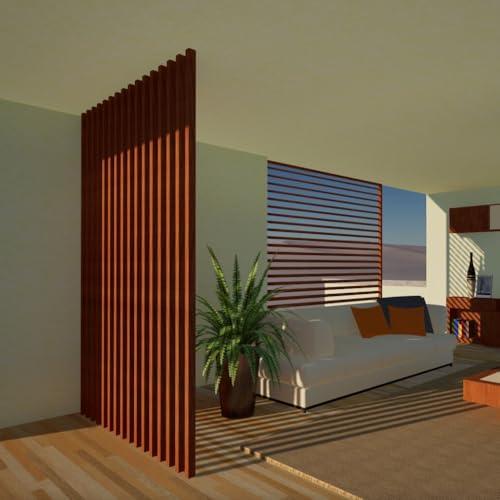 Set da 6 Listelli Decorativi per Muro, Soffitto, Divisori, da 4,5x6x300 cm, color Teak, Personalizzabile