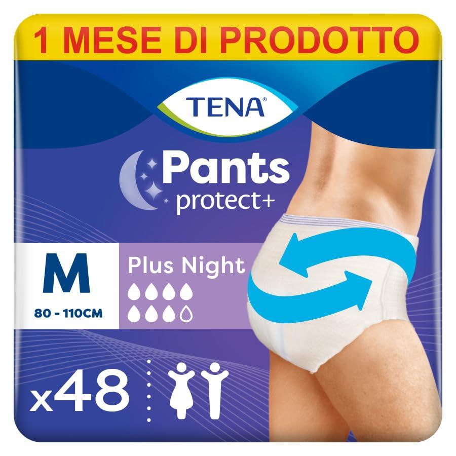 TENA Pants Plus Night, Taglia Media (M), Pacco Scorta Mensile - Mutandine Assorbenti, Elasticizzate e Monouso, per Perdite Urinarie, Unisex, Discrete e Confortevoli, 4 confezioni x 12 pezzi