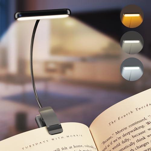 iFalarila Luce da Lettura Ricaricabile con Cavo Tipo-C, 12 LED Lampada da Lettura con Clip [3 Colore e 10 Luminosità] Lampade da libro Letto Clip Flessibile a Collo d'oca Piccola per Bambini