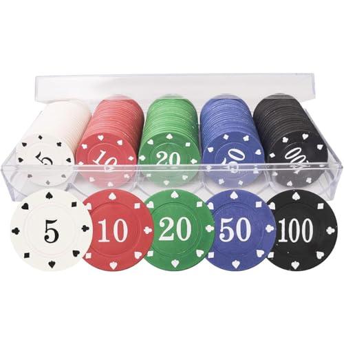 Fiches Poker con Scatola, Set da Chips Poker, 5 Colori, Set di Gettoni da Poker per feste per Serate di Gioco, Chip da Casinò per Poker