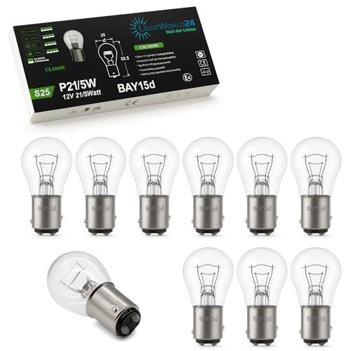 LIGHTWORLD24-10 lampadine BAY15D P21W/5W per auto, 12V, 21 Watt, 5 Watt, luce del freno, lampadina a sfera per auto, luce posteriore, luce di stop, indicatore di direzione