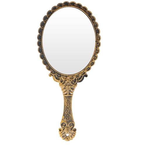 Amexo Specchio Portatile Vintage a Mano, Mini Specchio Ellittico Compatto per Capelli e Trucco, Ragazze e Donne (Bronzo)