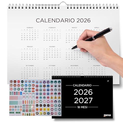 ZENO Calendario 2026 da muro - Da Gennaio 26 a Giugno 27 (18 mesi) - Planner mensile - Calendario da tavolo 2026 - Facile da leggere - Fissaggio incluso, Perfetto per la Scrivania