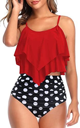 Genfien Costume da Bagno da Donna Due Pezzi e Balze con Vita Alta Bottom Bikini Regolabile Costumi da Bagno