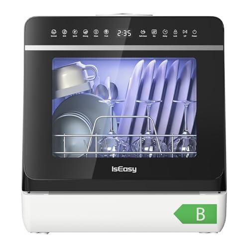 Mini Lavastoviglie da Tavolo, con Funzione di Addolcimento Dell'acqua, Lavastoviglie portatile da 5L, 7+3 Programmi, Touch Control e Display LED, Ideale per Cucine, Apt e Dormitori