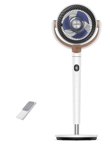 DREO ventilatore a piantana silenzioso 20 dB con oscillazione omnidirezionale 120°+120°, portata del vento fino a 26 m, flusso d’aria 1615 m³/h, altezza regolabile 94–107 cm, 3 modalità e 8 velocità.