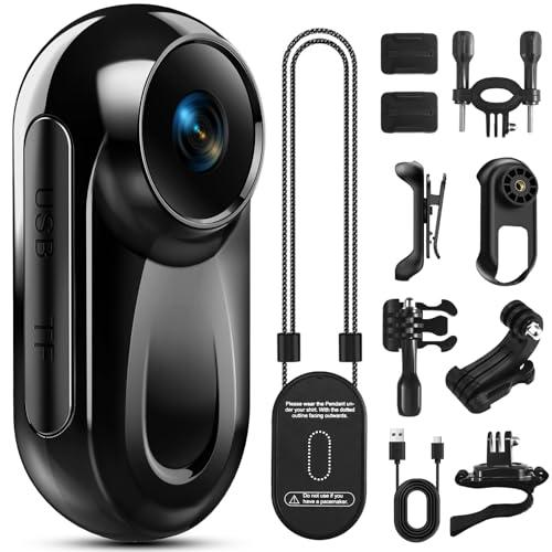Mini Action Cam 1080P HD, Pocket Body Cam Compatta con Clip Girevole a 360° Clip Magnetica, Vlog Bodycam con Grandangolo 120°, Multifunzione Fotocamera POV per Casco Moto, Viaggi, Ciclismo, Sport Nero