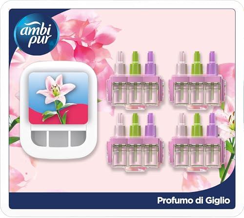 Ambi Pur 3Volution Profumatore per Ambienti, Diffurore Elettrico e 4 Ricariche, Fragranza Giglio, tecnologia Elimina Odori, Fino a 90 Giorni di Profumo per Ricarica