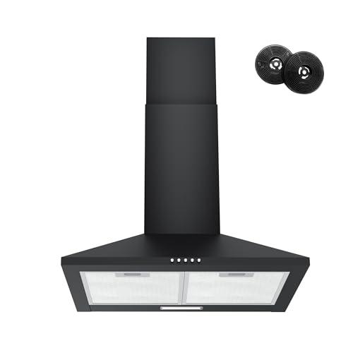 FIREGAS cappa a parete 60cm ricircolo aria 308m³/h con filtro CC110 a carboni attivi piramide acciaio inox opaco 3 livelli di potenza, nera