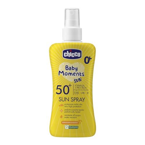 Chicco Latte Spray SPF 50 +, Spray Solare ad Ottima Protezione, per la Pelle Sensibile del Bambino, Protegge dai Raggi Solari, Leggera e Resistente all'Acqua, Idratante, 150 ml