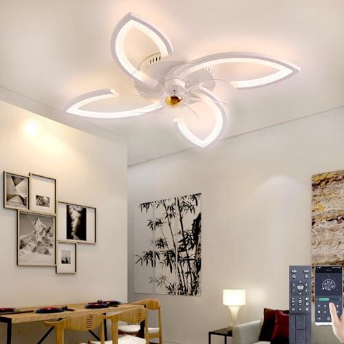 Narwhal LED Ventilatore da Soffitto, ventilatore da soffitto con luce e Telecomando, Lampadario ventilatore da soffitto con Timer, Luminosità e Temperatura Colore Regolabili (Bianco, 4 luci/36W)