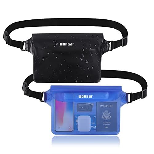 WONSAR 2 Pezzi borsa impermeabile mare accessori, Custodia Impermeabile, marsupio impermeabile con Cinturino Regolabile per Spiaggia Nuoto, Canottaggio, Pesca, Escursioni, Vela