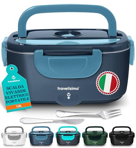 TRAVELISIMO Scaldavivande Elettrico Portatile 80W 1,5L Porta Pranzo Termico 220V/12V/24V Scalda Vivande Portatile Elettrico per Viaggio e Lavoro Portavivande Termico & Porta Pranzo Riscaldabile
