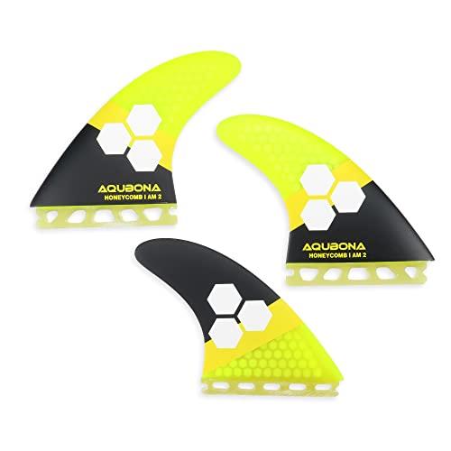AQUBONA Dual Tab II G5 Set di Pinne per Tavola da Surf Pinne in Fibra di Vetro per Surf con Vite Chiave Borsa Pinna (Giallo, Scheda Singola) (Giallo)