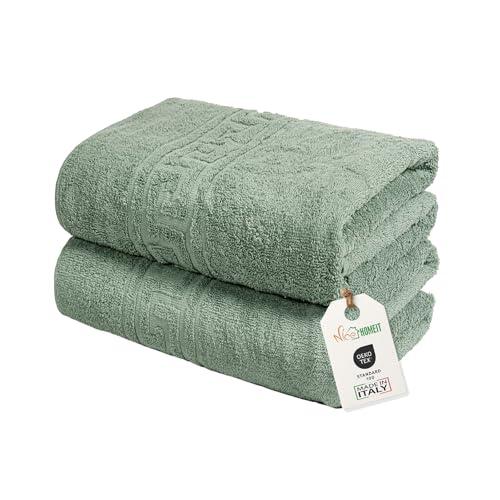 nice homeit Set 2 Asciugamano da Bagno grandi 100x150 cm – Extra Large Telo Bagno in 100% Cotone Filato ad Anello – Extra Morbido e Assorbente. MADE IN ITALY