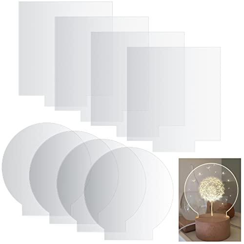 Gaomoeny 8 Pezzi Pannelli in Acrilico Trasparente, Lastra Pannello Acrilica Trasparente 2mm Rotonda e Quadrato per Base Luminosa a LED Espositore Progetti di Fai-da-te