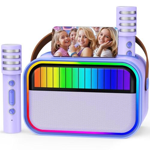 Macchina Karaoke per Bambini e Adulti, Giocattoli per Bambini dai 3 ai 12 Anni, Regali di Compleanno per Bambine, Altoparlante Karaoke Bluetooth Portatile con 2 Microfoni, Regali per Bambine (Viola)