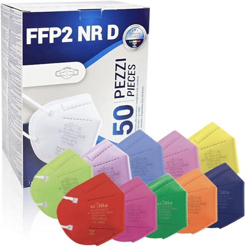 Rotoform 50 Pezzi Mascherine ffp2 colorate, MADE IN ITALY Mascherine FFP2 Certificate CE 0465 A 5 Strati, Mascherina Produzione Italiana E Sanificata, DPI III Categoria