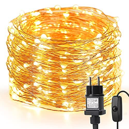 Lepro Luci Natale Esterno 20m, 200 LED Luce Bianco Caldo, Impermeabile IP65 per Esterni e Interni, Filo in Rame Flessibile con Spina, Decorazioni per Giardino, Feste, Matrimoni, Albero di Natale