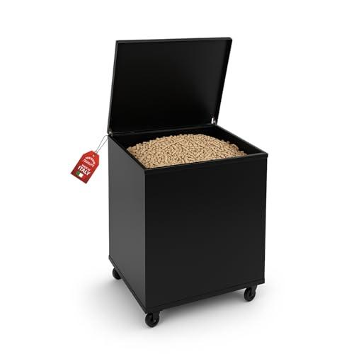 MOHOME Porta Pellet da Interno Made in Italy Contenitore Baule Portapellet in Metallo Nero 50 x 40 x 55 cm Capacità 110 L Ruote Girevoli Scatola Cesto per Stufa a Pellet Camino