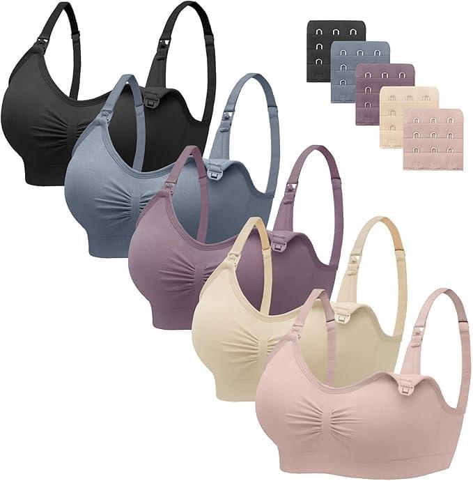 HBselect 5 PCS Reggiseno Allattamento con Estensione Reggiseno Bra Donna Morbido e Traspirante Reggiseno Senza Ferretto e Senza Cuciture