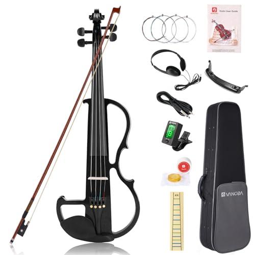 Vangoa Elettrica Silenzioso Violino 4/4 Full size Legno D'acero Violini per Principianti Studenti Adulti Adolescenti con Kit di Partenza, Nero