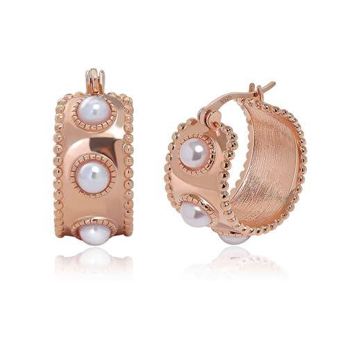 Meissa Orecchini Donna Argento 925 Orecchini Cerchio Perle Orecchini Ipoallergenico Oro Gioielli d'autunno Regalo Donna Compleanno con Confezione (Rose Gold)