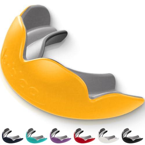 lobloo PRO-FIT in attesa di brevetto, paradenti professionale a doppia densità senza impressioni per sport ad alto contatto come MMA, hockey, calcio, rugby, grande + 14 anni, Arancione