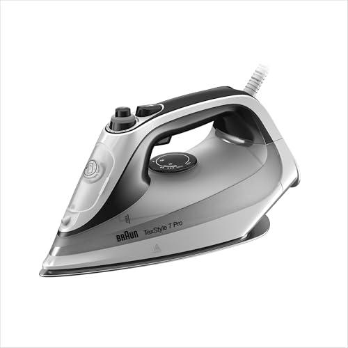 Braun TexStyle 7 Pro SI7149WB, Ferro da Stiro con Piastra FreeGlide 3D EloxalPlus, 220 g/min, Punta di Precisione, Manico Ergonomico, Ricarica da 300ml, Sistema Antigoccia, 2900W, Bianco/Grigio