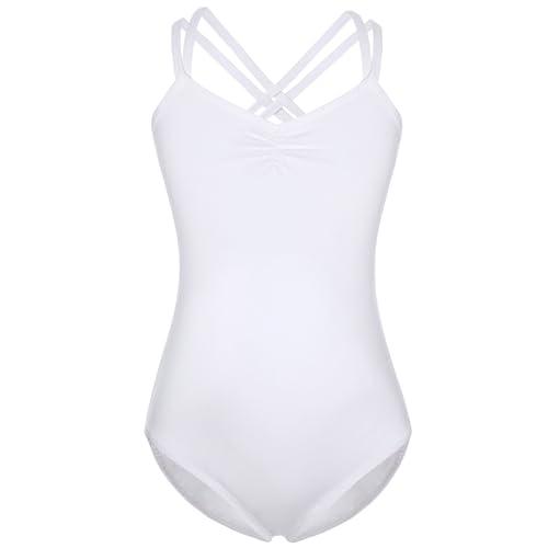FONLAM Body da Danza Balletto per Bambine Ragazze Leotard Ballet Ginnastica Ritmica Bambine (Bianco, 8-9 Anni)