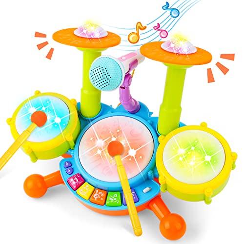 deAO Set Musicali a Percussione Strumenti Elettronici per Bambini, Musicale Batteria con Microfono, Vari Effetti Sonori, Tamburo Giocattolo per Ragazzi e Ragazze