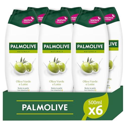 Palmolive Bagnoschiuma Naturals Oliva Verde e Latte Idratante 6x500 ml I Idrata tutti i tipi di pelle I Lascia la Pelle Morbida I Gel doccia dermatologicamente testato | Formula Delicata