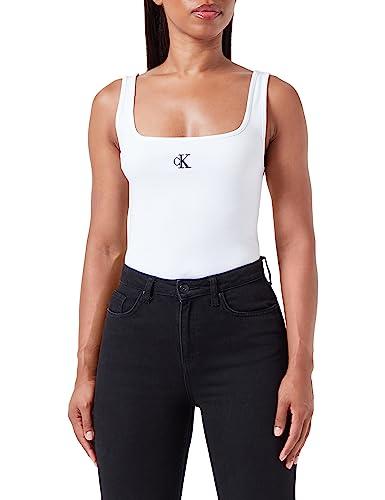 Calvin Klein Donna Canotta CK Rib Tank Top Scollo Rotondo, Bianco (Bright White), S