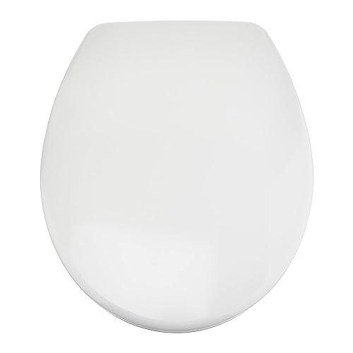 Amazon Basics Ovale Sedile WC in urea, resistente, con chiusura ammortizzata e sgancio rapido, dimensioni universali, 37 x 42.5 cm, Bianco