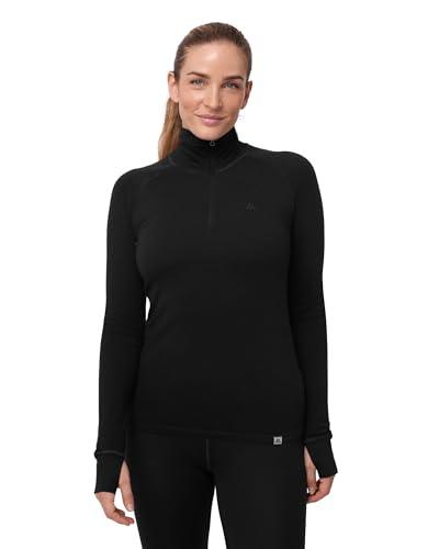 DANISH ENDURANCE Maglia Termica Donna in Lana Merino, Manica Lunga, per Sci, Trekking, Escursionismo Nero L