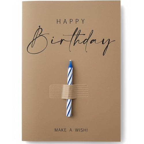 the lazy panda card company Biglietto di compleanno con candela sul davanti – Make a Wish spessore 400 gsm carta riciclata.