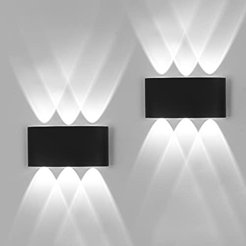 FUPE 2 Pack Lampada da Parete Esterno/Interno LED Applique da Esterni 12W 1200LM Up Down Lampada da Parete IP65 Impermeabile Moderno Lampade Muro Alluminio Bagliore su e giù (Nero 6500K luce freddo)