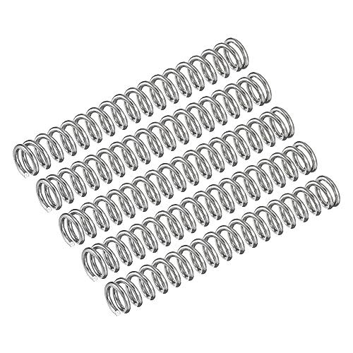 QUARKZMAN Molle a Compressione, Molle a Spirale 5pz Mini Molle 304 in Acciaio Inossidabile, Specifiche Molle 5mm Esterno Diametro, 0,8mm Filo Misura, 40mm Libero Lunghezza, Argento Tono