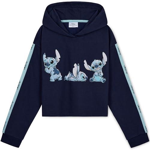 Disney Stitch Felpa Bambina Felpa Corta Ragazza 7-14 Anni Felpe con Cappuccio Cotone Misto Gadget Regalo Ragazze Bambine (9-10 Anni, Navy)