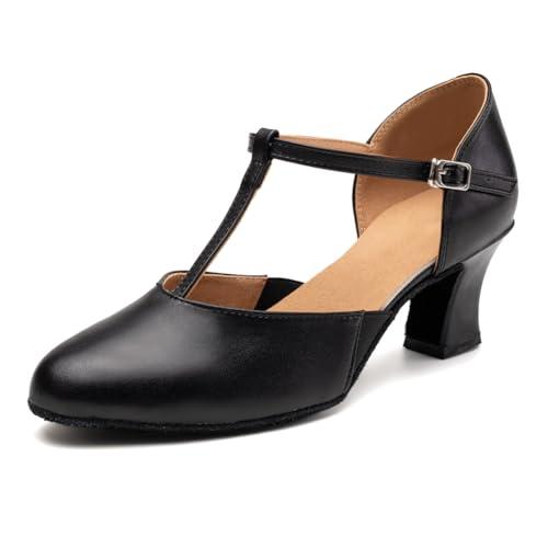 RUYBOZRY Scarpe da Ballo Latino Donna Punta Chiusa Salsa Carattere Standard Scarpe Ballo da Sala Suola Scamosciata con Tacco di 6cm Nero EU 39